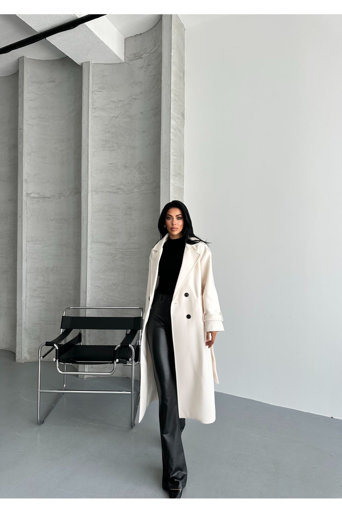 Laura Kuşaklı Yeni Sezon Astarlı Premium Kalite Rahat Kalıp Kadın Kaşe Kaban Mont