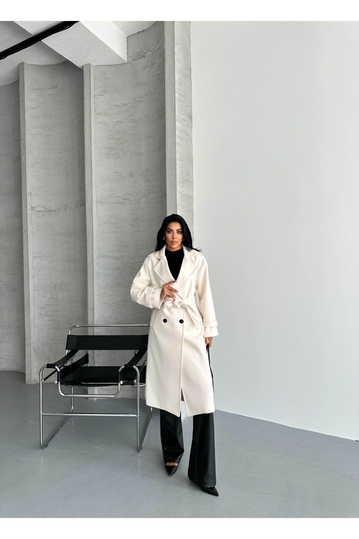 Laura Kuşaklı Yeni Sezon Astarlı Premium Kalite Rahat Kalıp Kadın Kaşe Kaban Mont