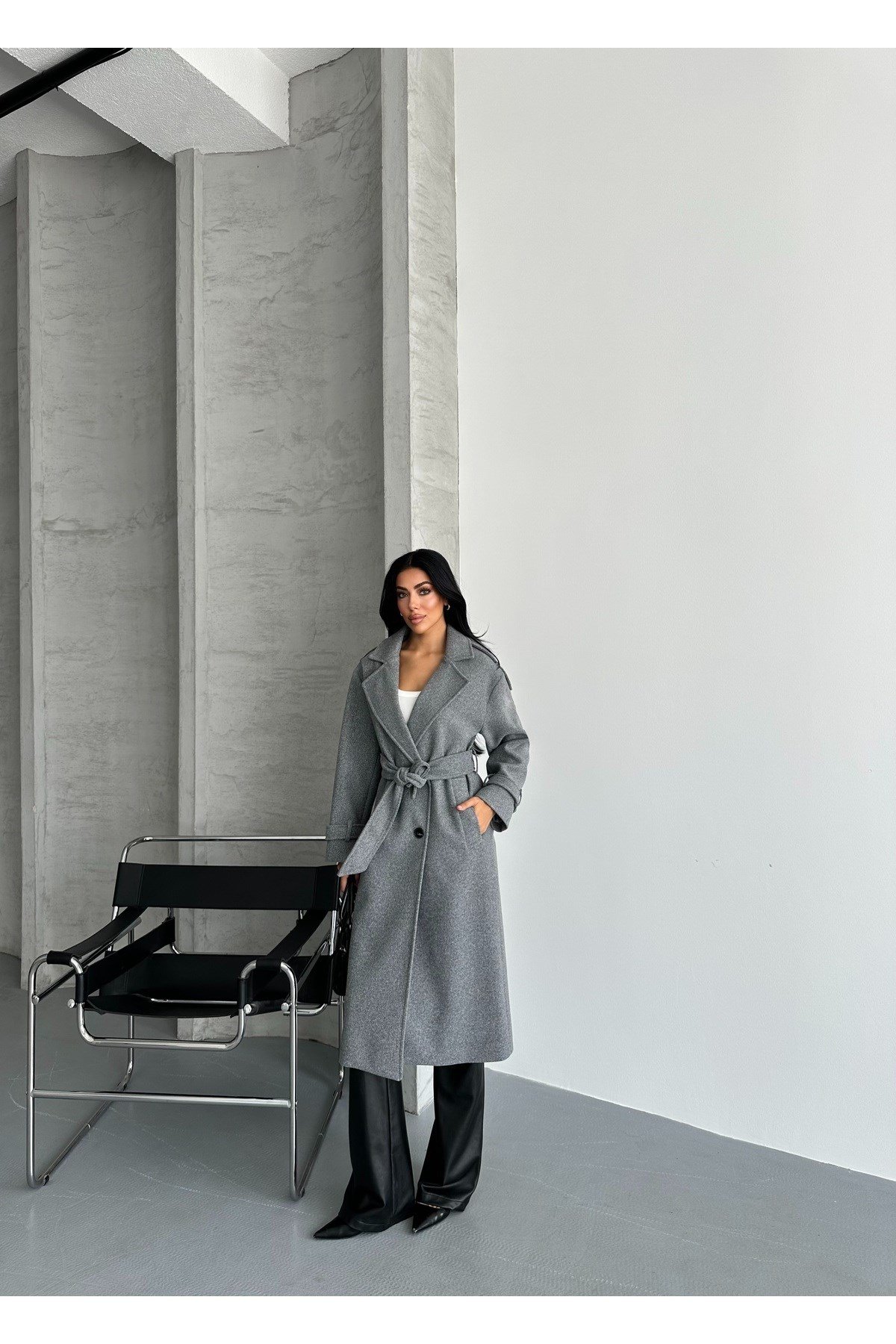 Laura Kuşaklı Yeni Sezon Astarlı Premium Kalite Rahat Kalıp Kadın Kaşe Kaban Mont