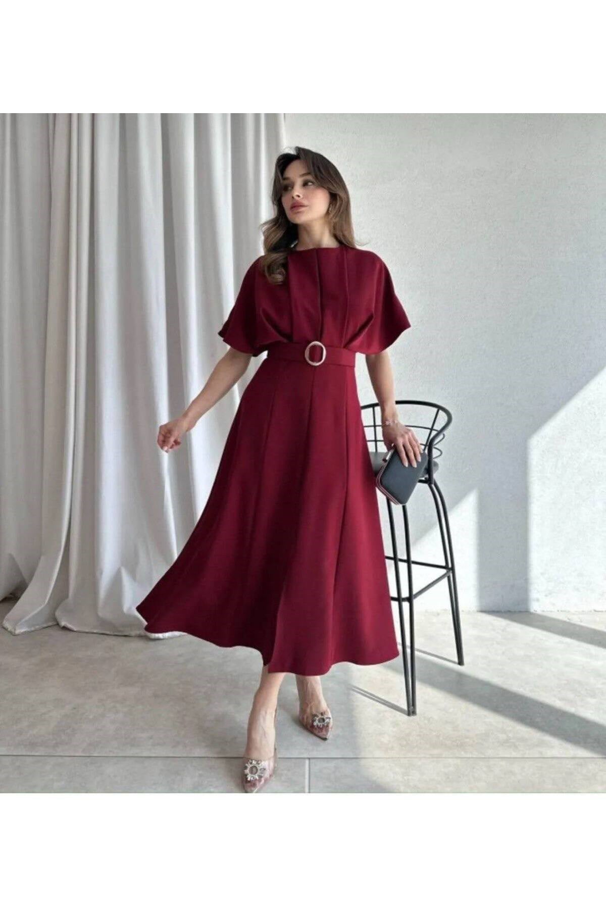 Maxi Siyah Kemerli Elbise