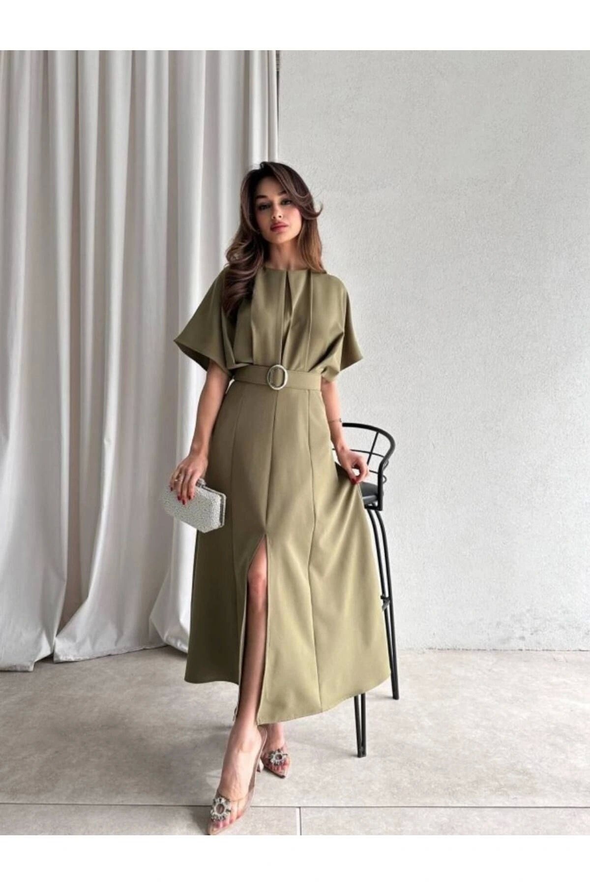 Maxi Siyah Kemerli Elbise