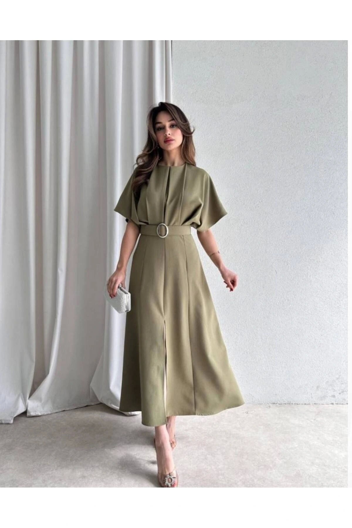 Maxi Siyah Kemerli Elbise