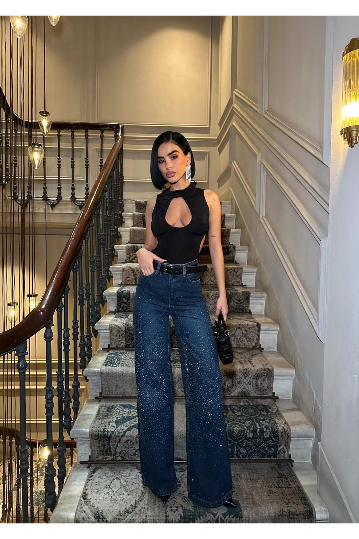 Ön Arka Full Taşlı Jean Pantolon
