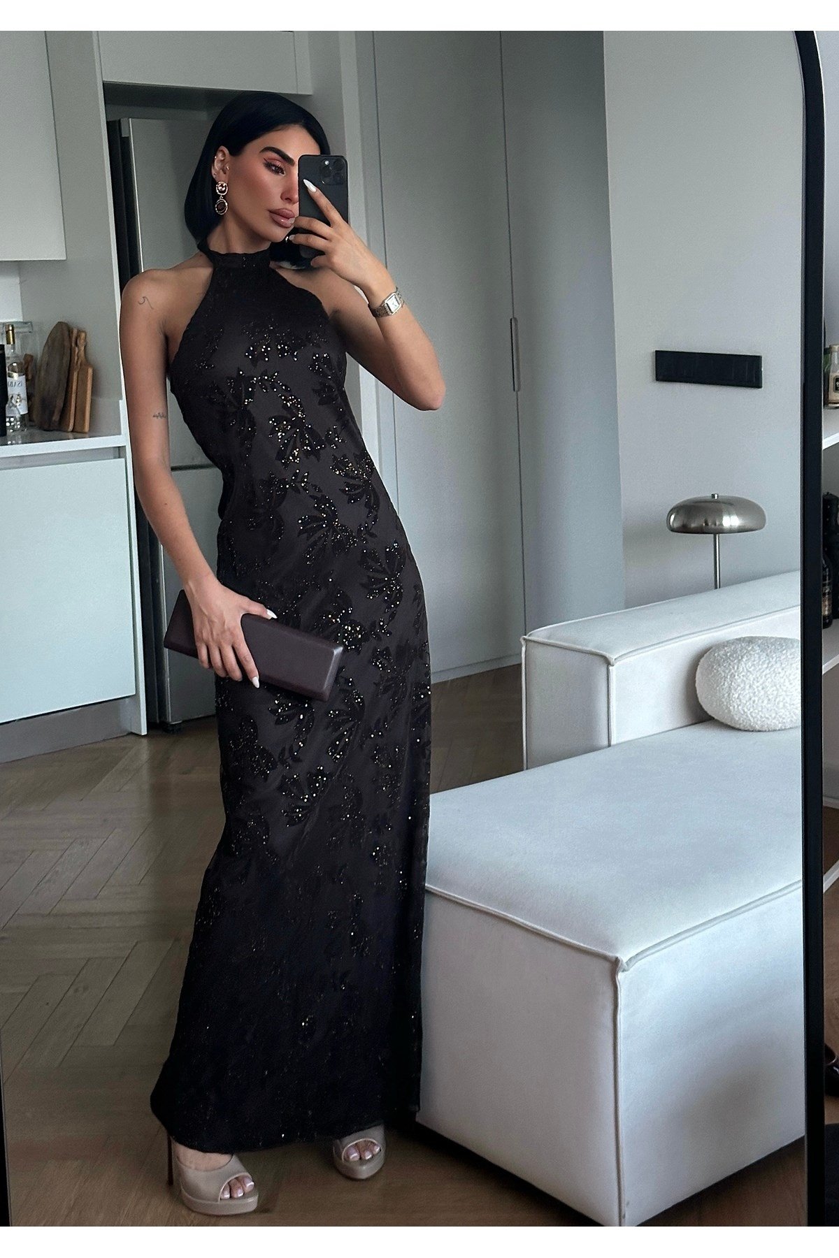 Premium Jakarlı Tül Maxi Elbise – Limited Edition