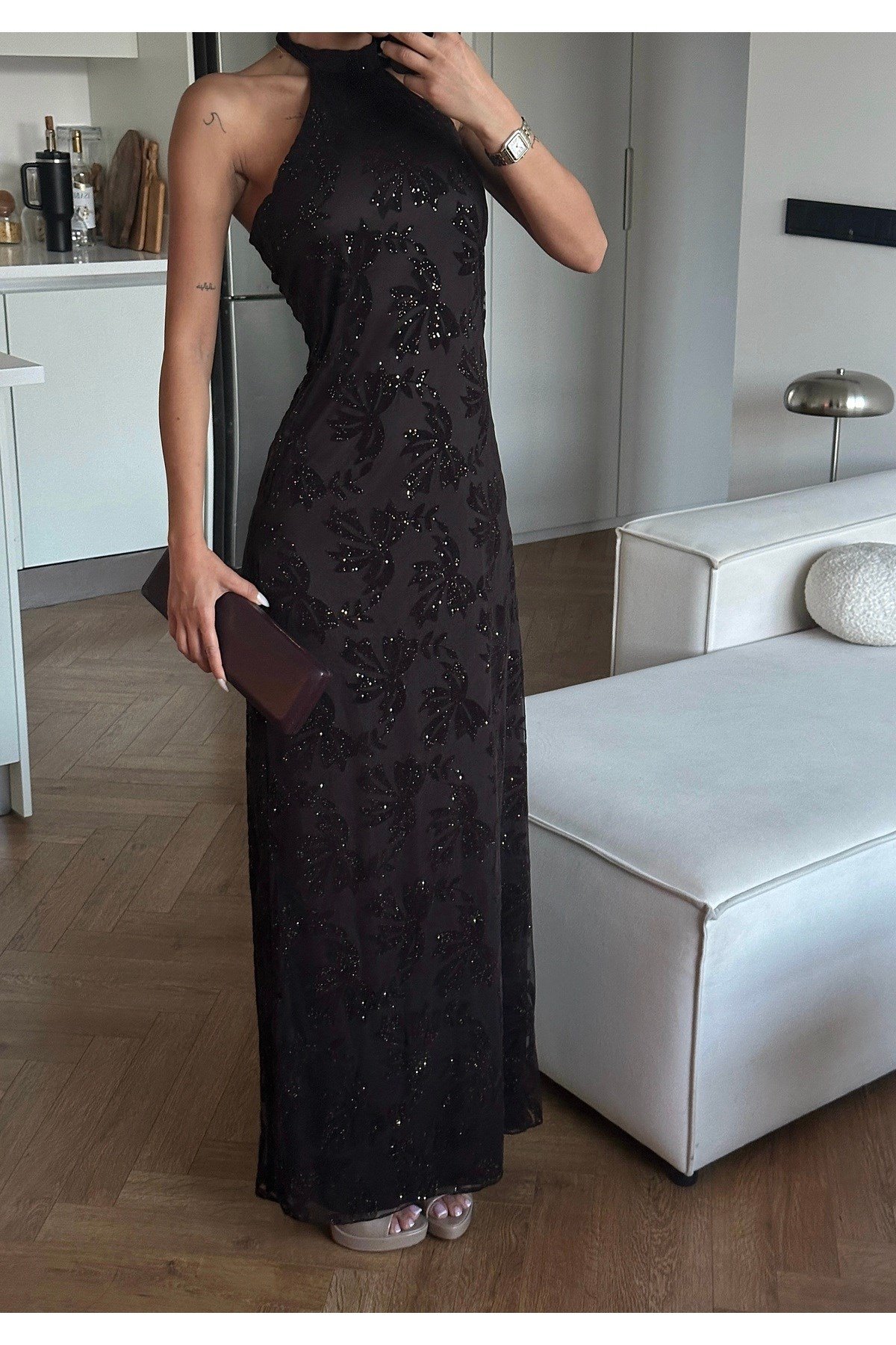 Premium Jakarlı Tül Maxi Elbise – Limited Edition
