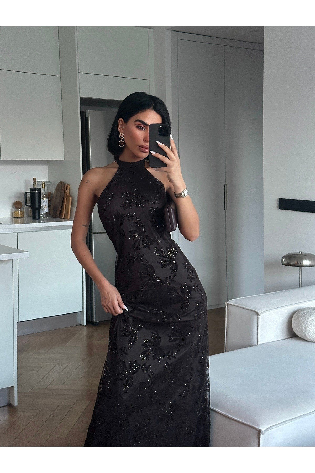 Premium Jakarlı Tül Maxi Elbise – Limited Edition