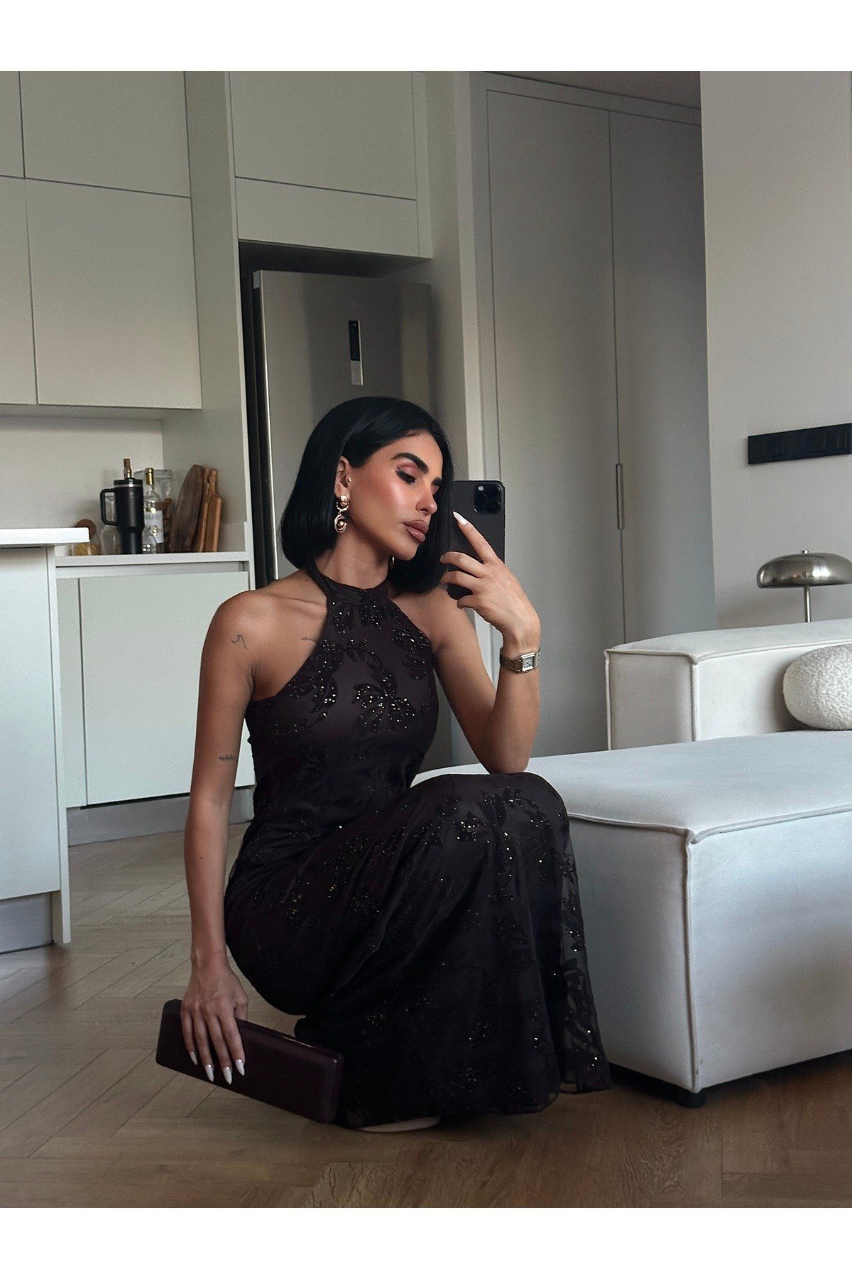 Premium Jakarlı Tül Maxi Elbise – Limited Edition