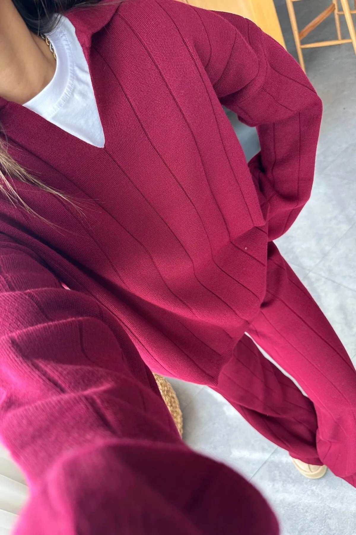 Relax Polo Yaka Bordo Triko Takım