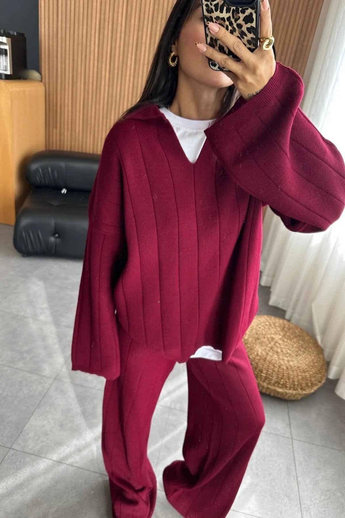 Relax Polo Yaka Bordo Triko Takım