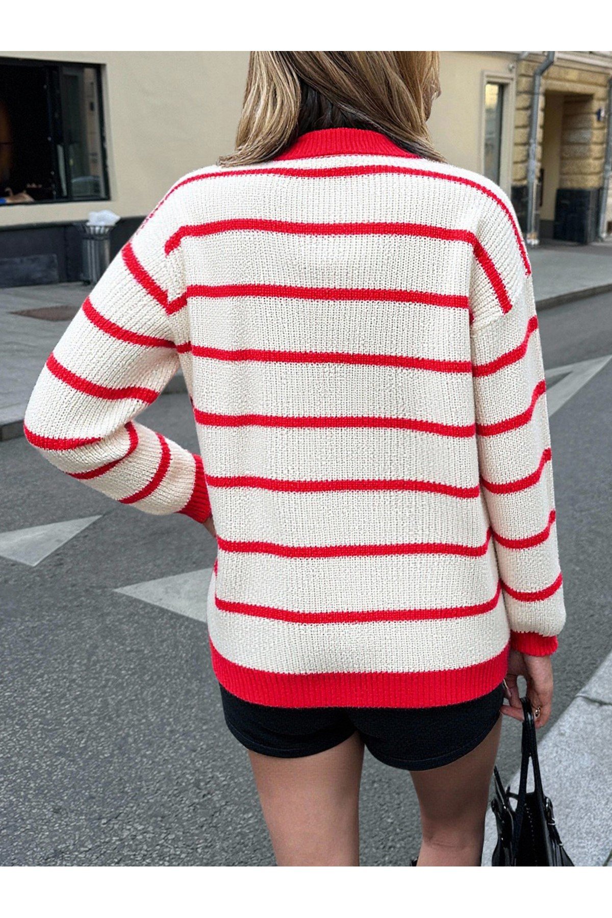 Selanik Örgü Polo Yaka Oversize Zr Model Kadın Triko Kazak