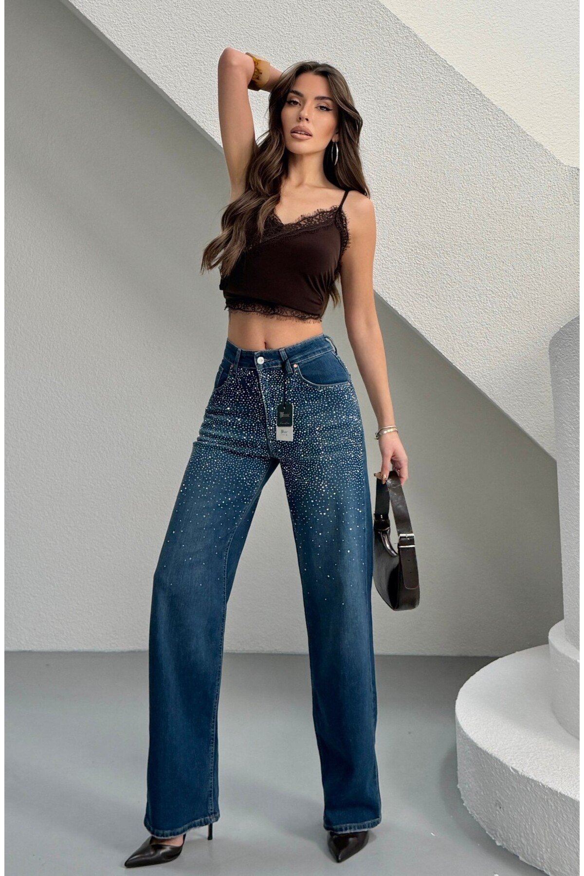 Taş Detaylı Jean Kot Pantolon