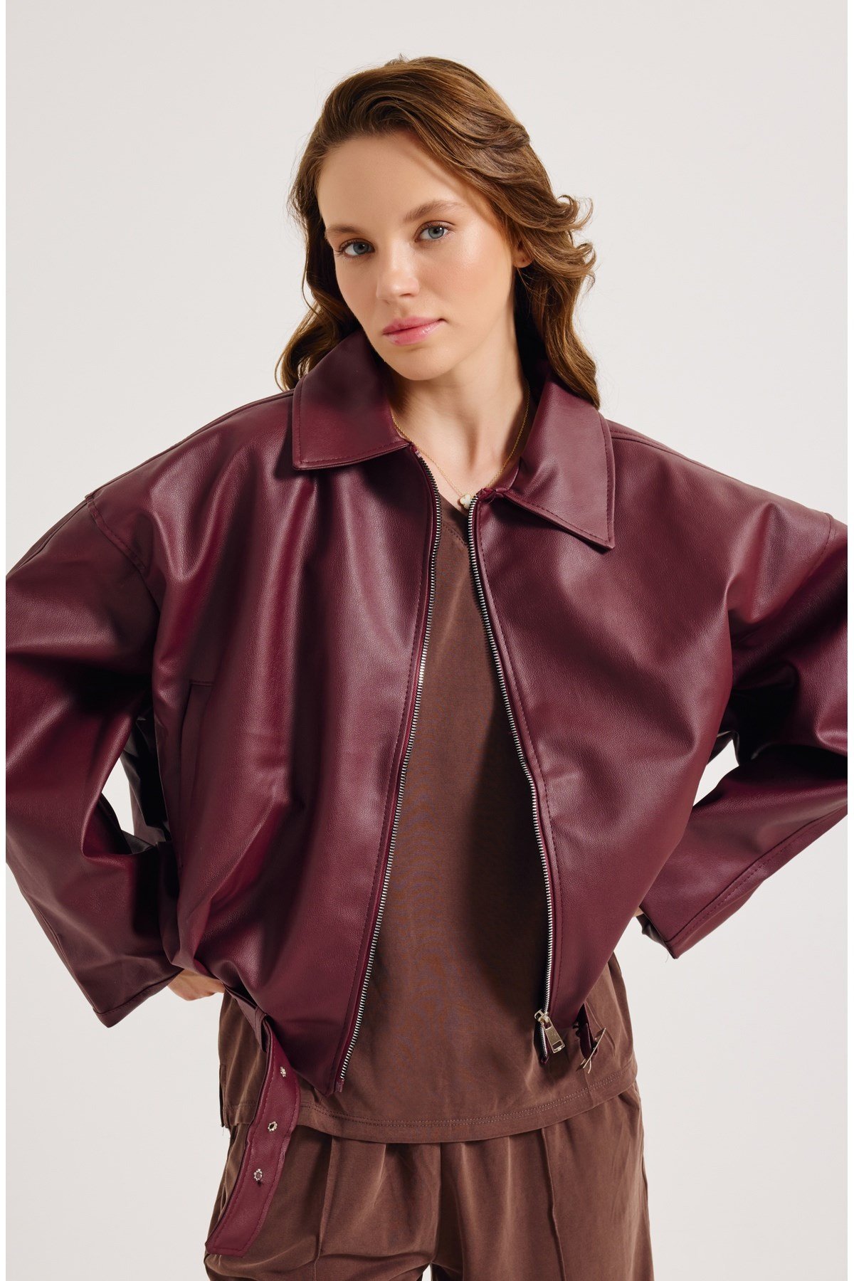 Yeni Sezon Suni Oversize Bomber Deri Ceket