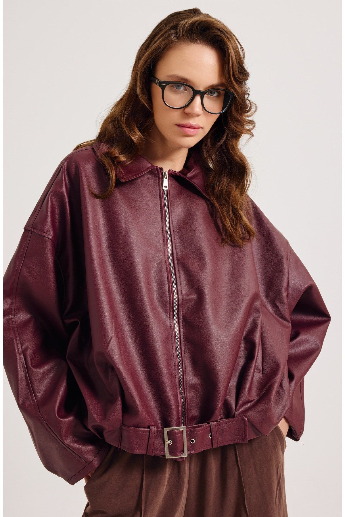 Yeni Sezon Suni Oversize Bomber Deri Ceket