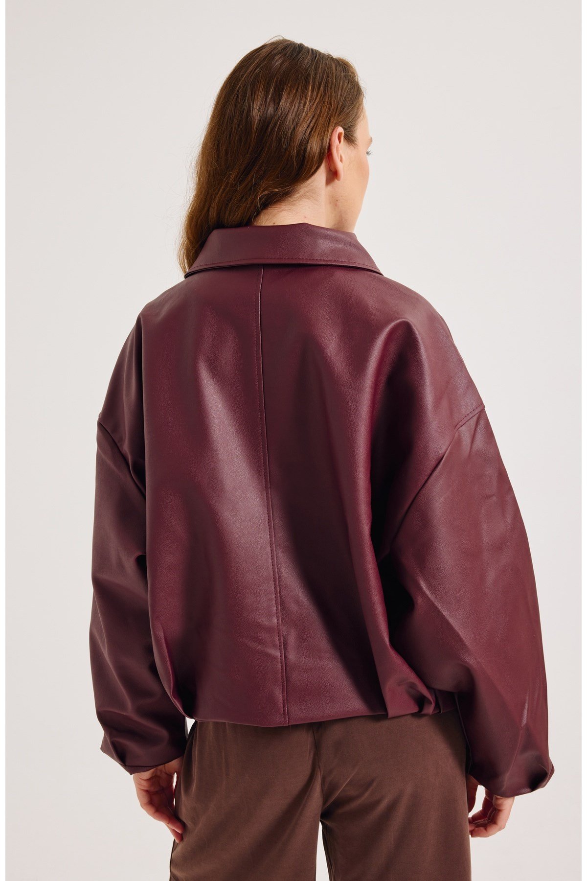 Yeni Sezon Suni Oversize Bomber Deri Ceket