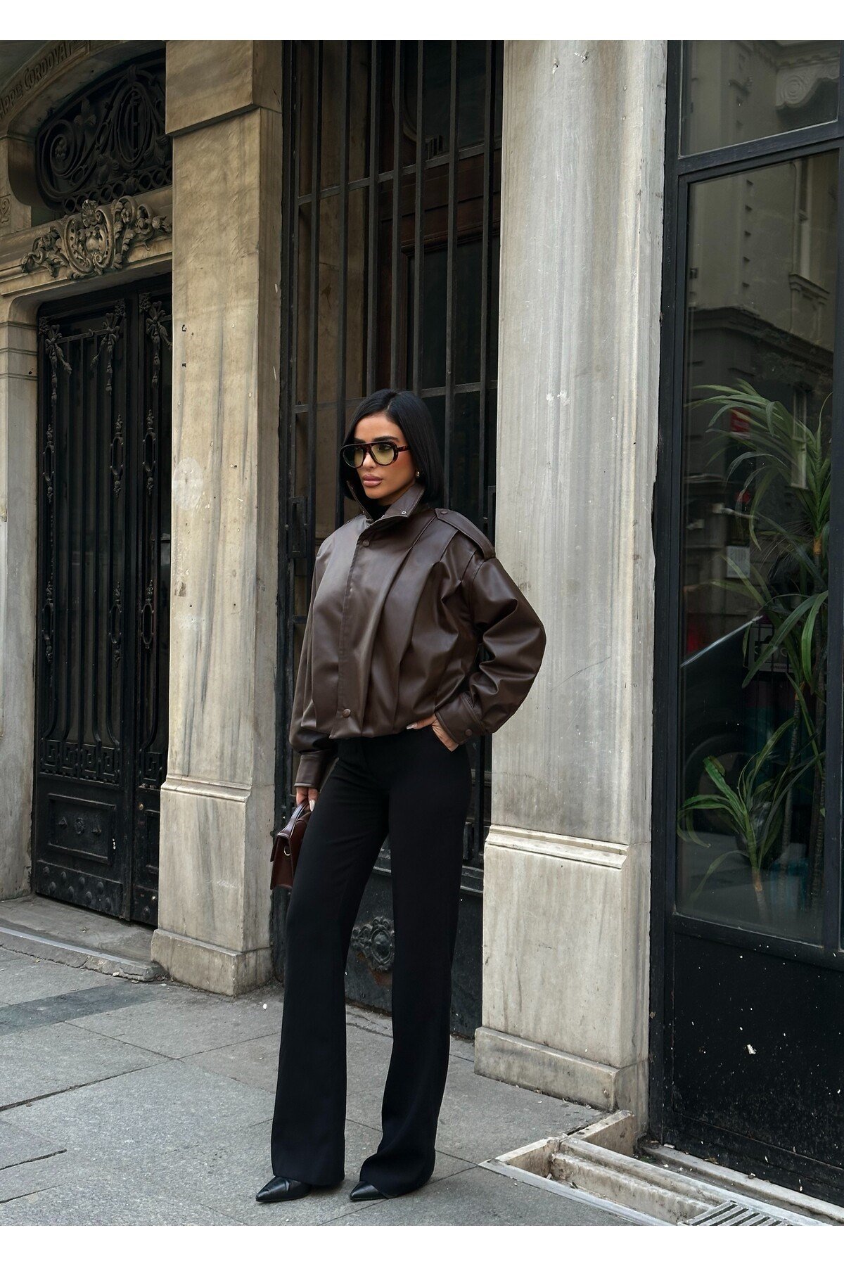 Yeni Sezon Suni Oversize Bomber Deri Ceket