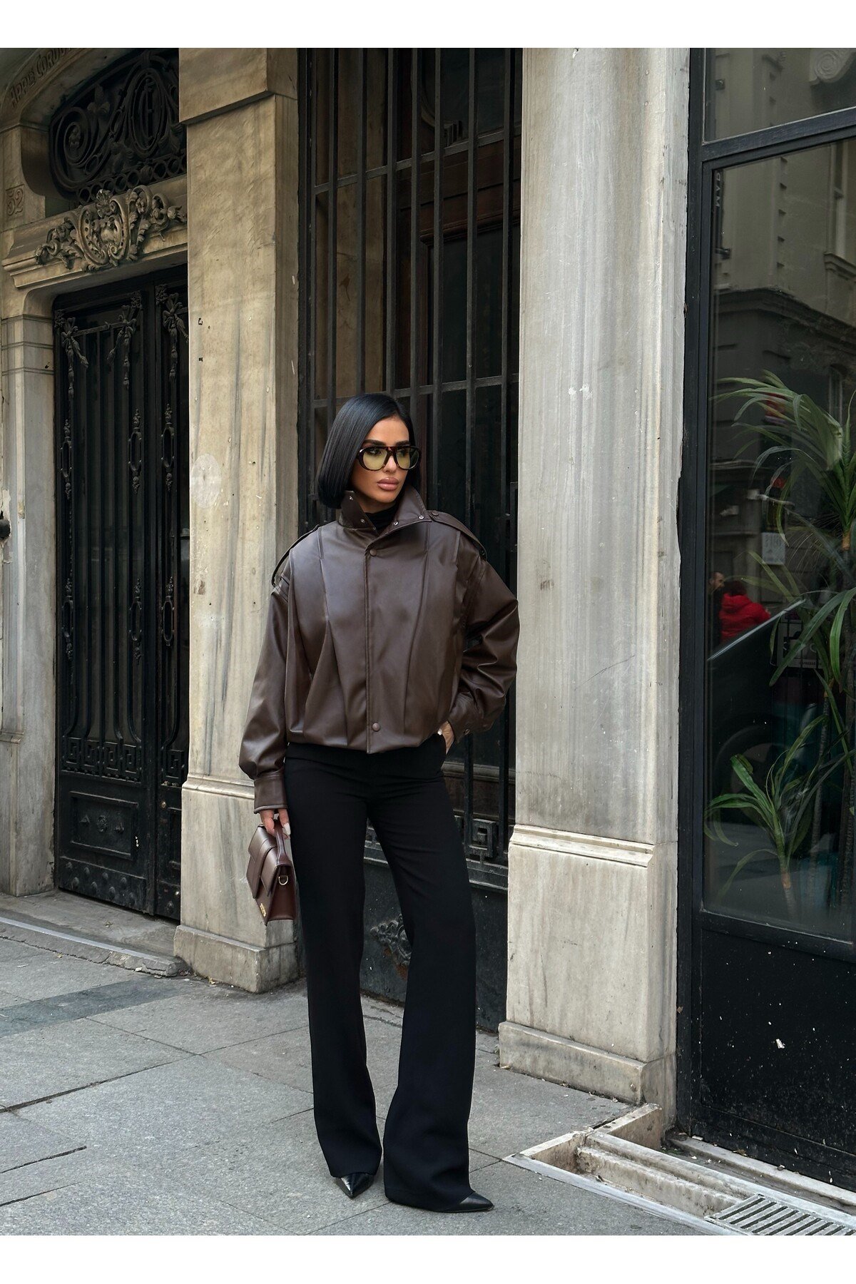 Yeni Sezon Suni Oversize Bomber Deri Ceket