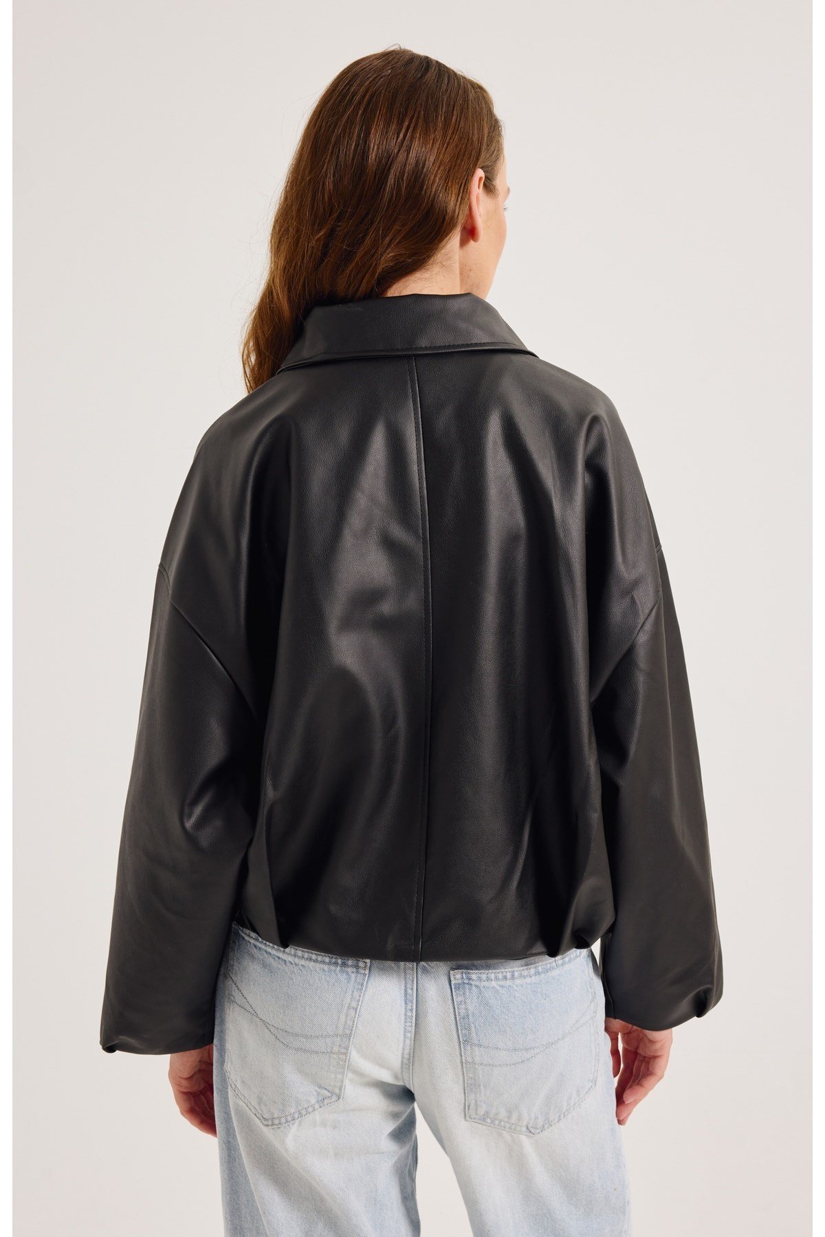 Yeni Sezon Suni Oversize Bomber Deri Ceket