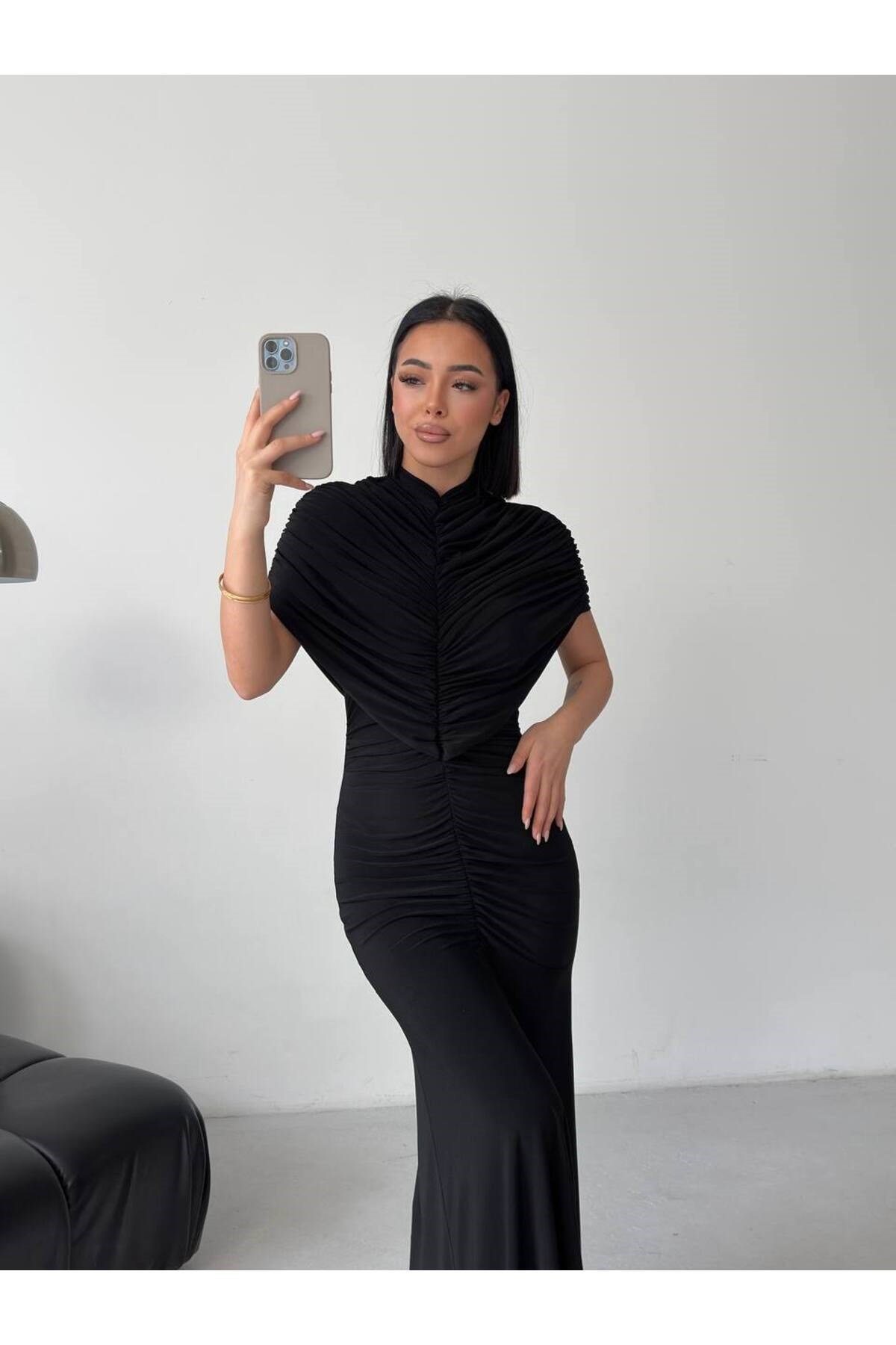 Zr Model Pelerin Büzgü Detay Elbise