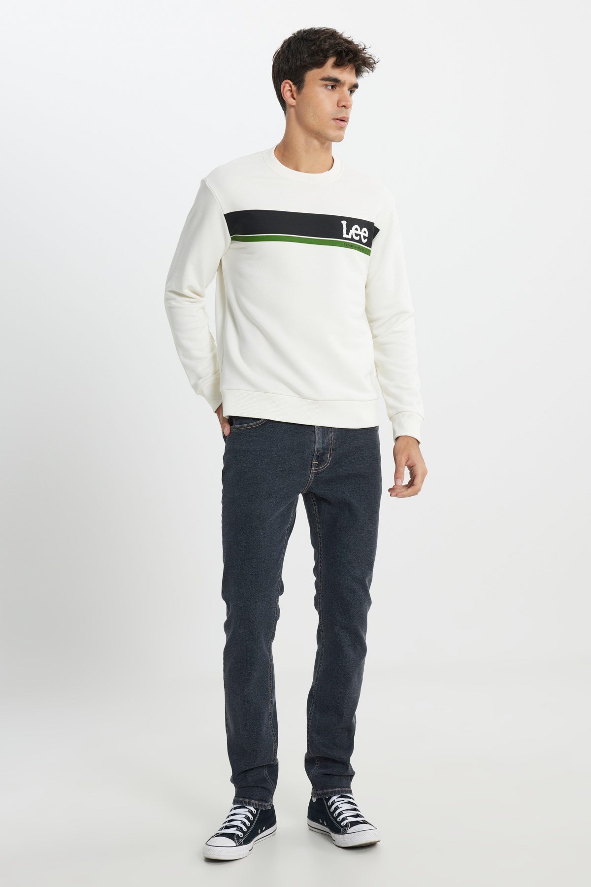 Lee Bisiklet Yaka Sweatshirt Beyaz Erkek Sweatshirt