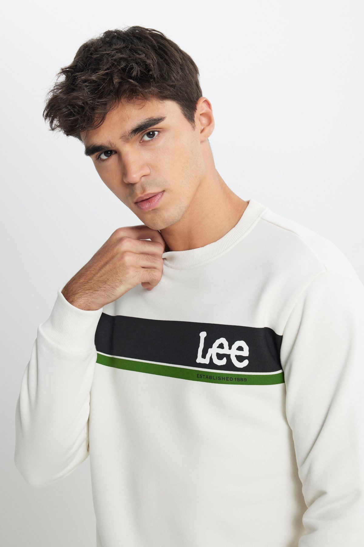 Lee Bisiklet Yaka Sweatshirt Beyaz Erkek Sweatshirt