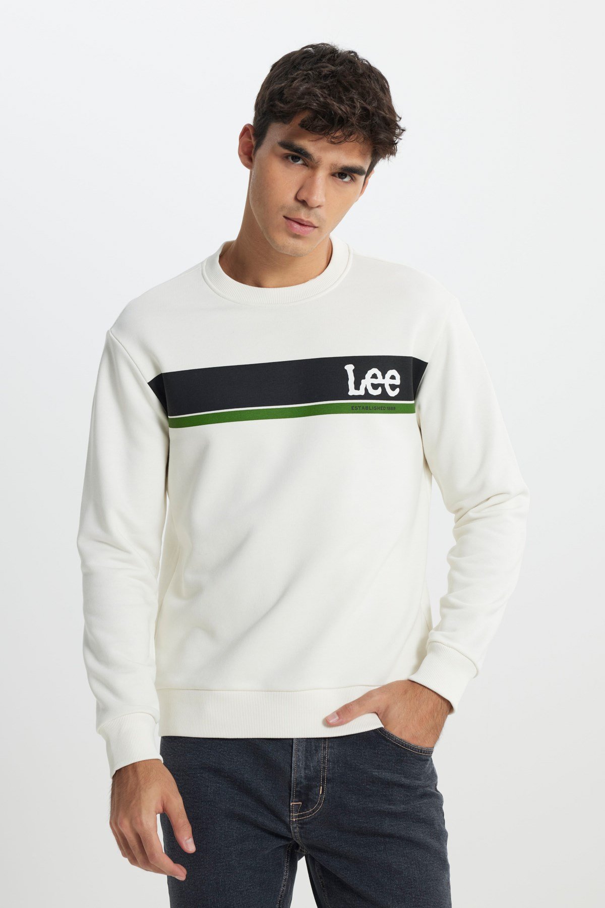 Lee Bisiklet Yaka Sweatshirt Beyaz Erkek Sweatshirt