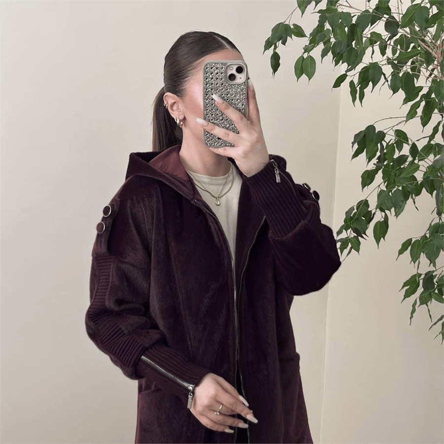 Fermuarlı Angora Kaban Koyu Mürdüm