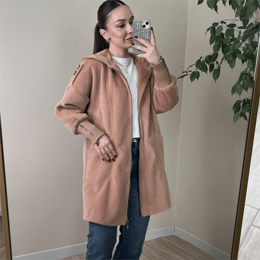 Fermuarlı Angora Kaban Taba Renk