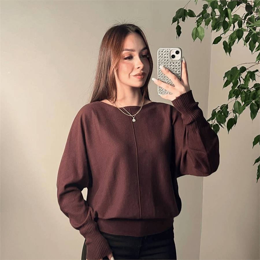 Geniş Yaka Triko Kahve
