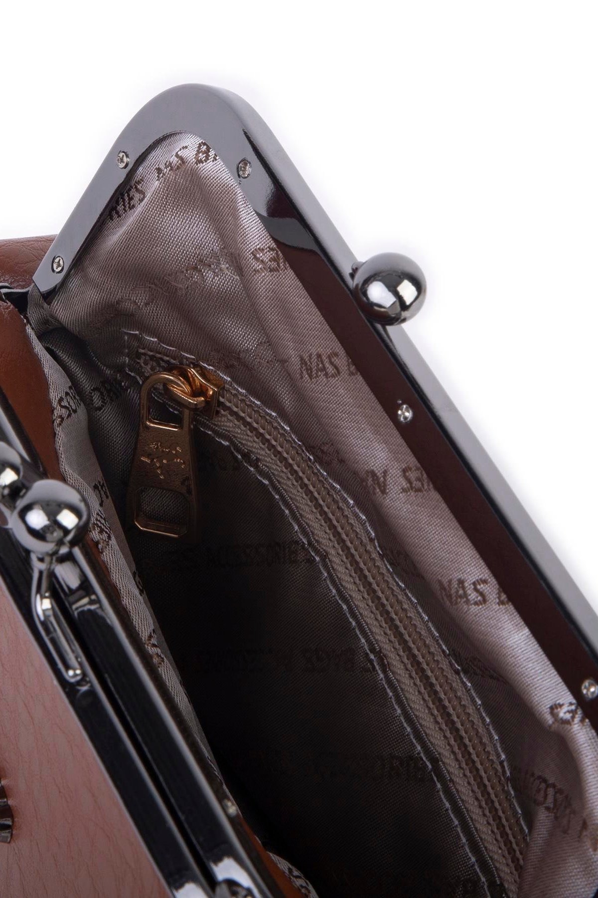 Nas Bag Mini Vintage Burslu Klipsli Kadın Omuz ve Çapraz Çanta Taba Victoria ( 20x17 cm)
