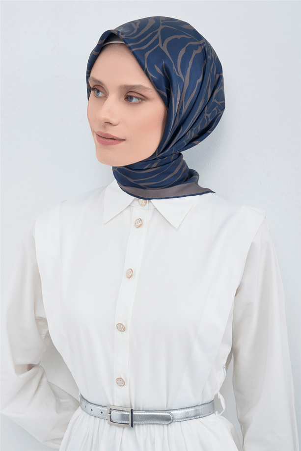 Armine İpek Eşarp 2026 Yaz 9513-12 Lacivert Antrasit