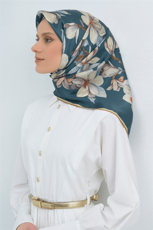 Armine İpek Eşarp 2026 Yaz 9524-83 Petrol
