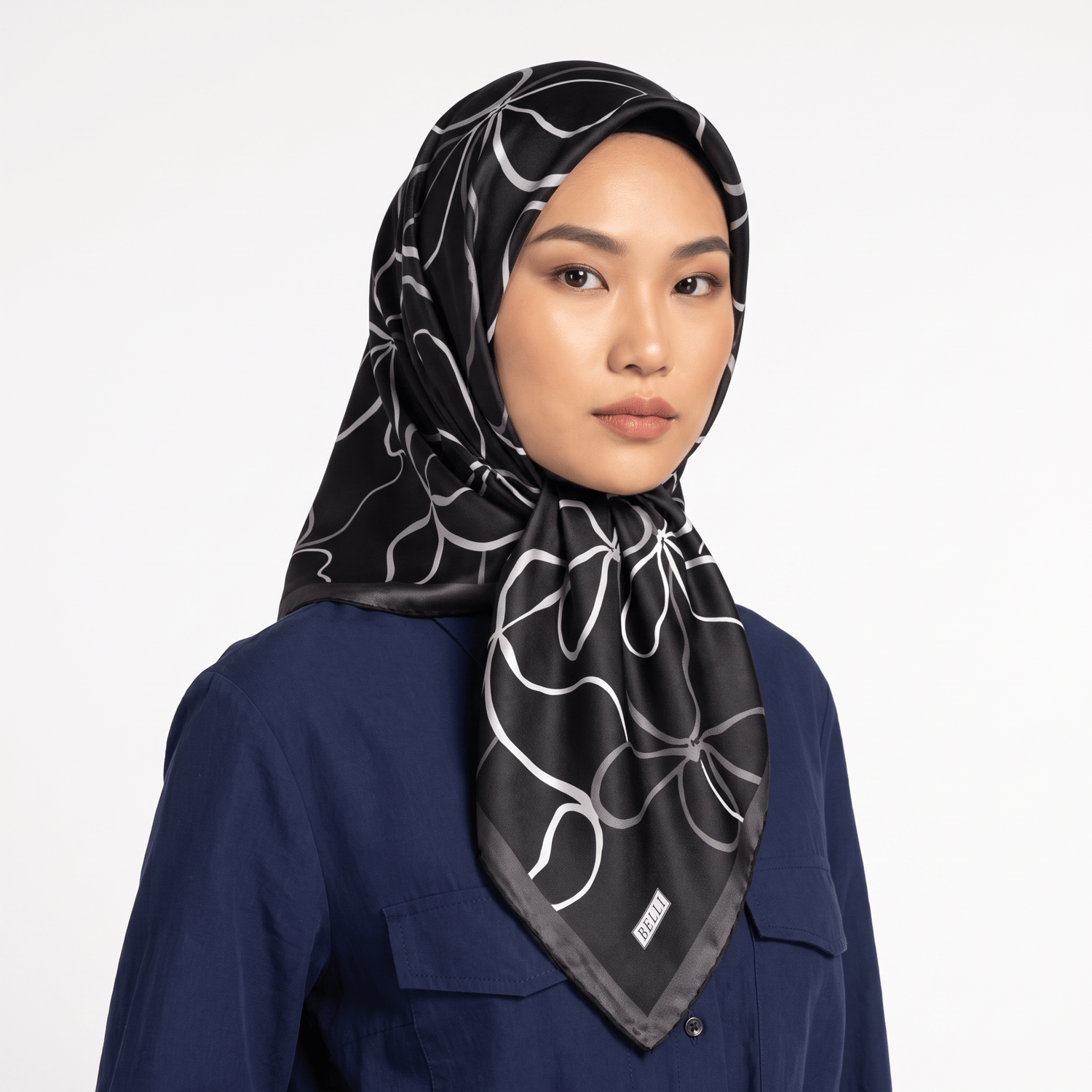 Belli Twill İpek Eşarp 26 Yaz 4113-57 Siyah