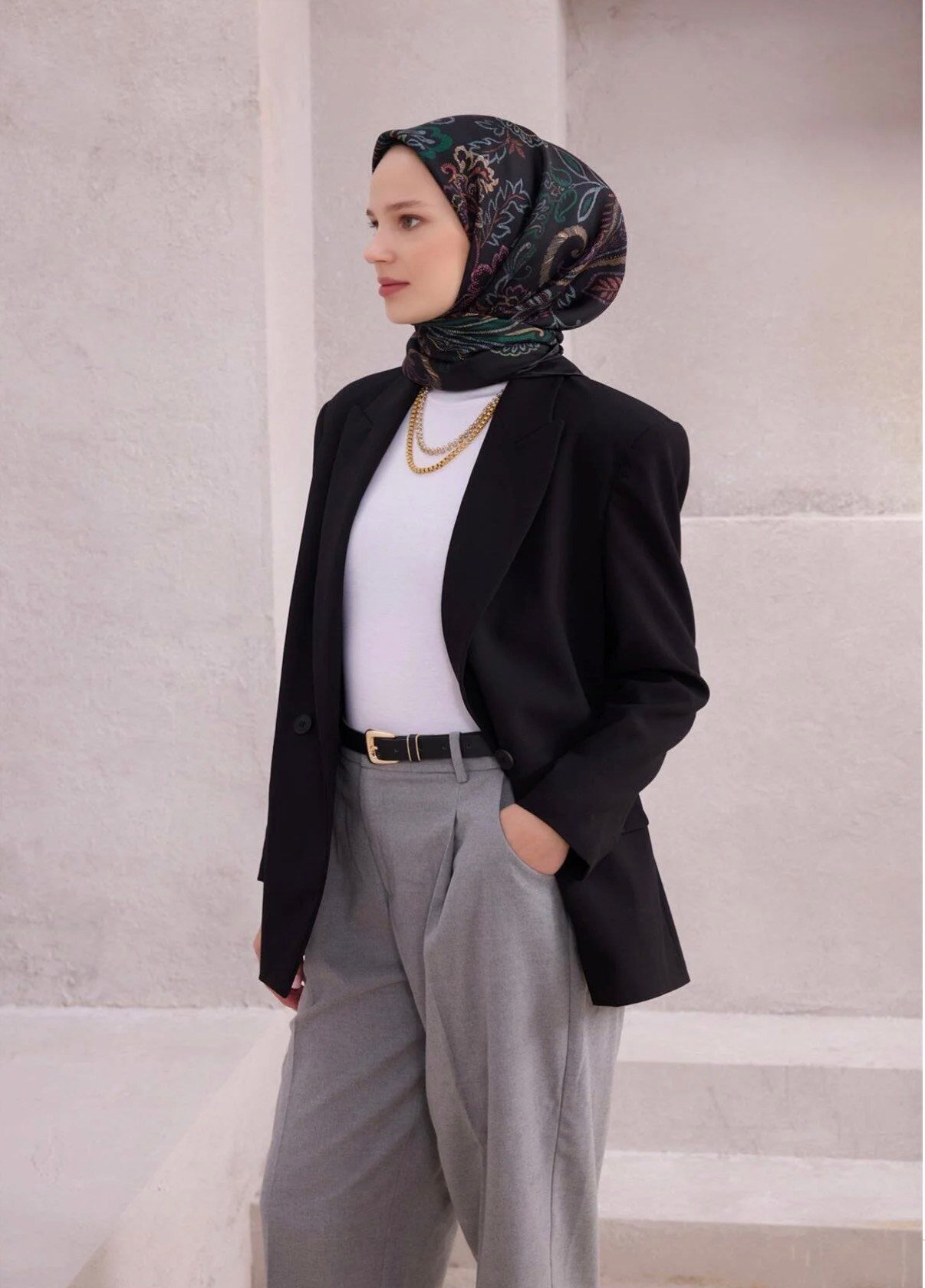 Belli Twill İpek Eşarp 26 Yaz 4207-34 Siyah