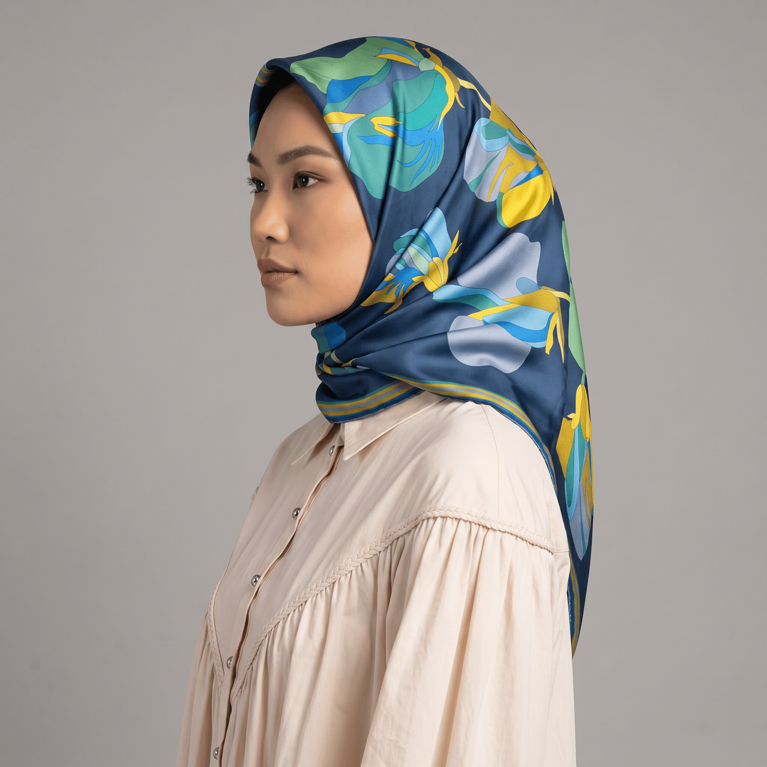 Belli Twill İpek Eşarp 26 Yaz 4303-80 Mavi