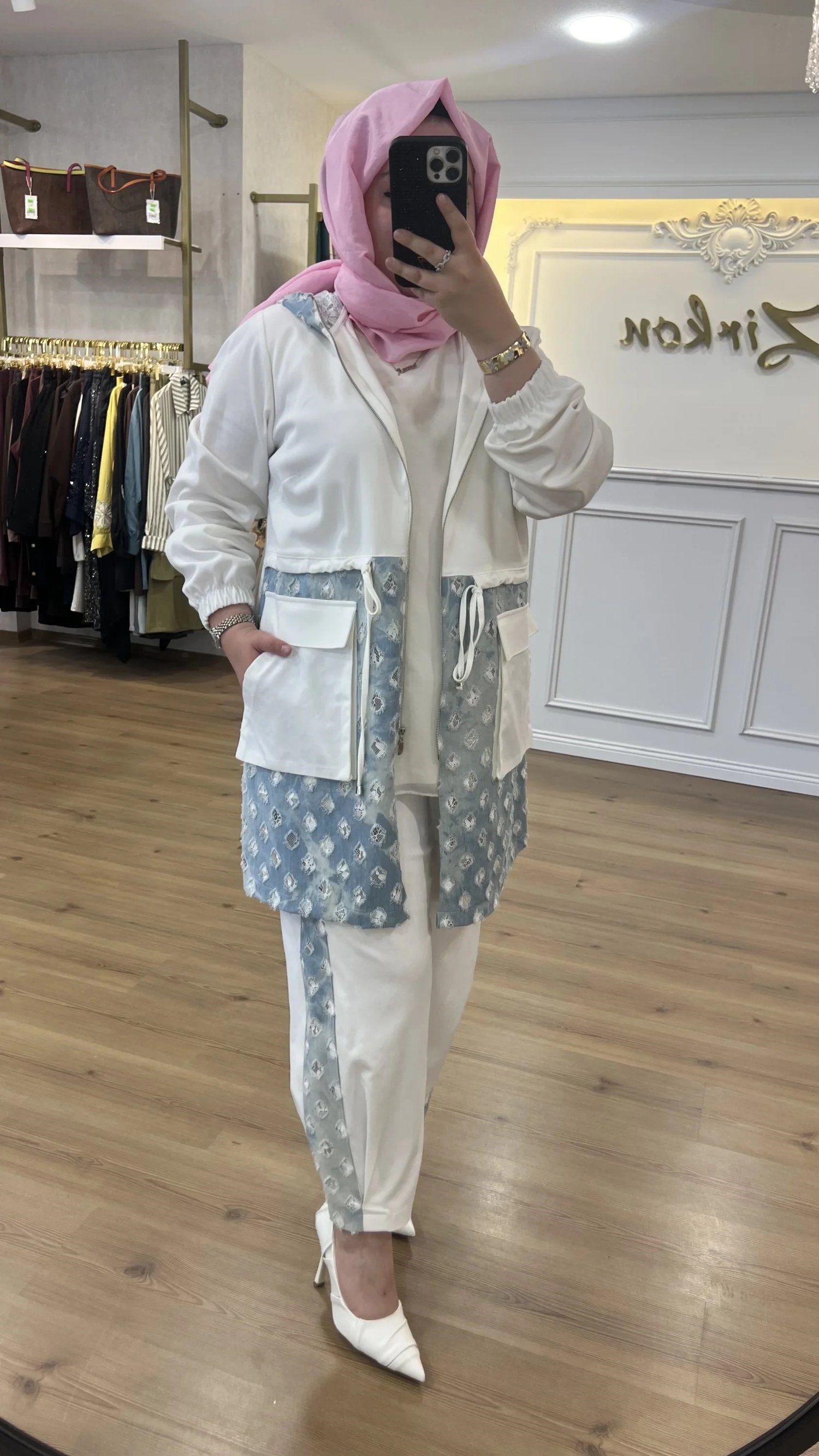 FATMA DANIŞMAN Kare Pul İnce Kot Takım