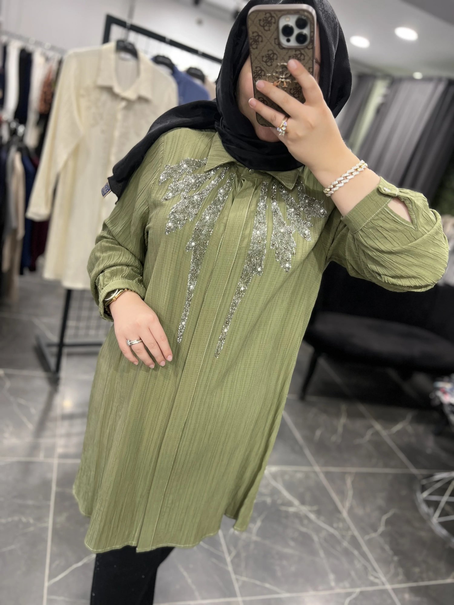 Meva By Pureva Püskürtme Taşlı ve İncili Pamuk Gömlek
