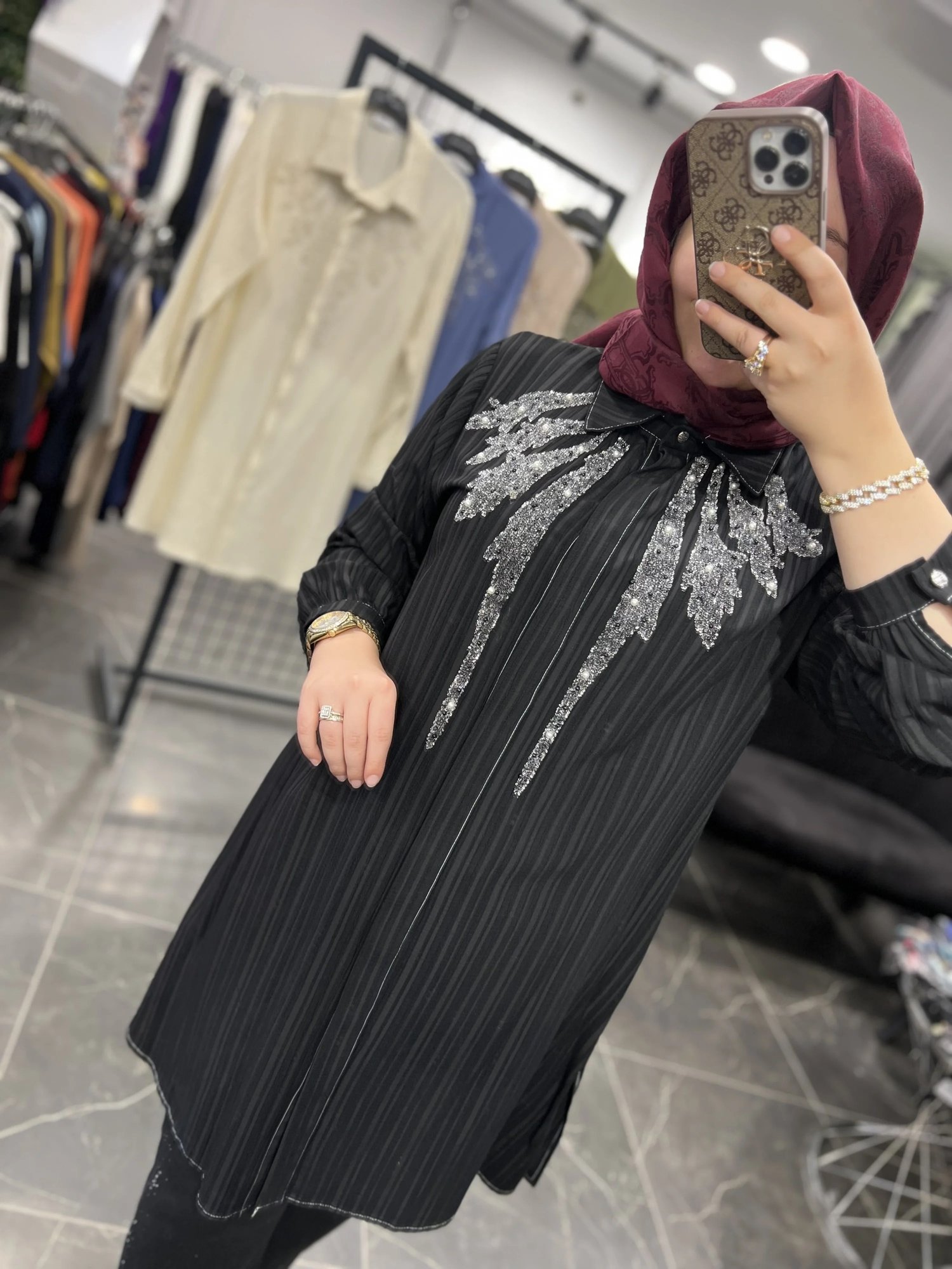 Meva By Pureva Püskürtme Taşlı ve İncili Pamuk Gömlek