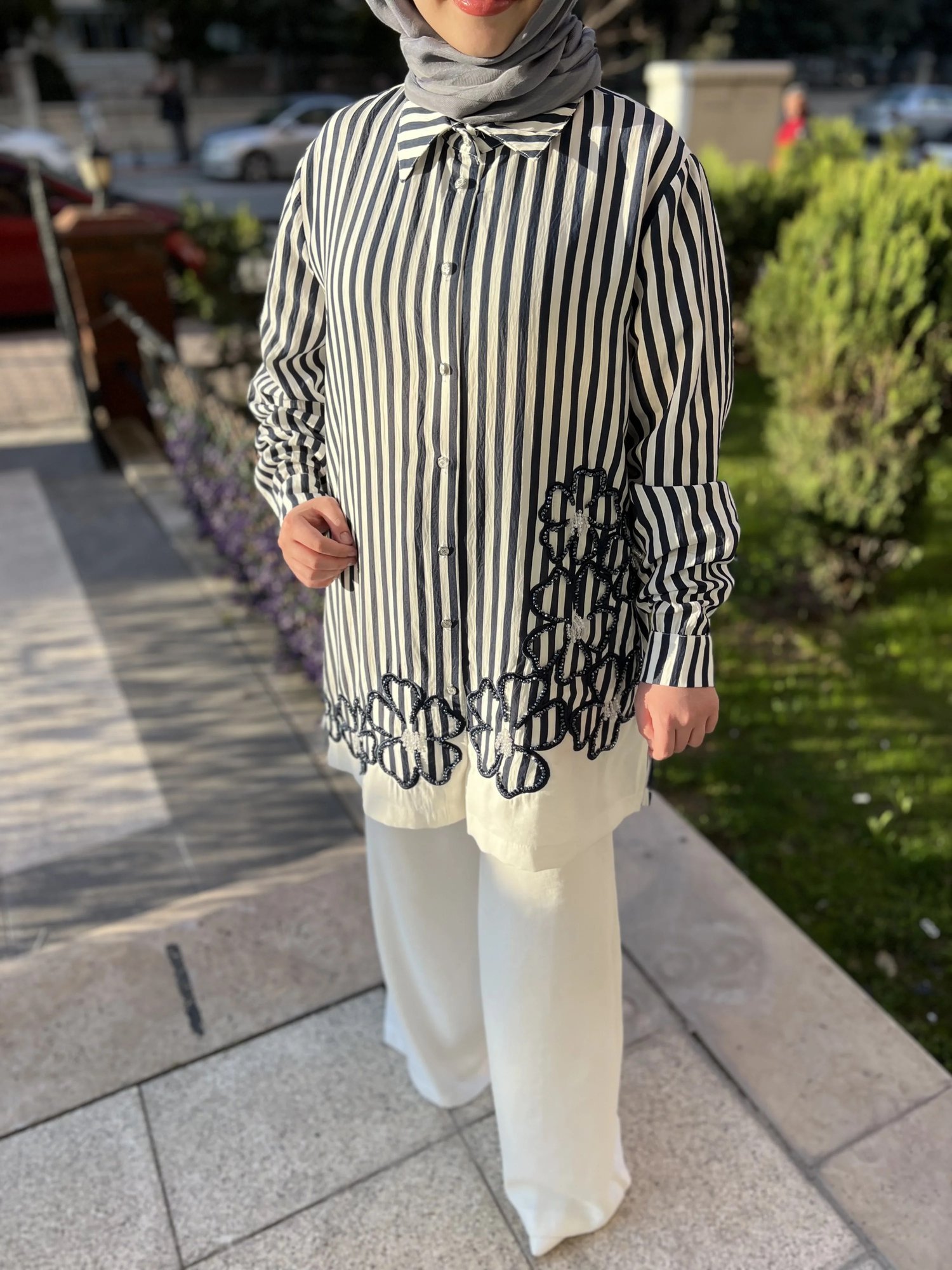MEVA PLUS BY PUREVA Çiçek Nakışlı Çizgi Takım