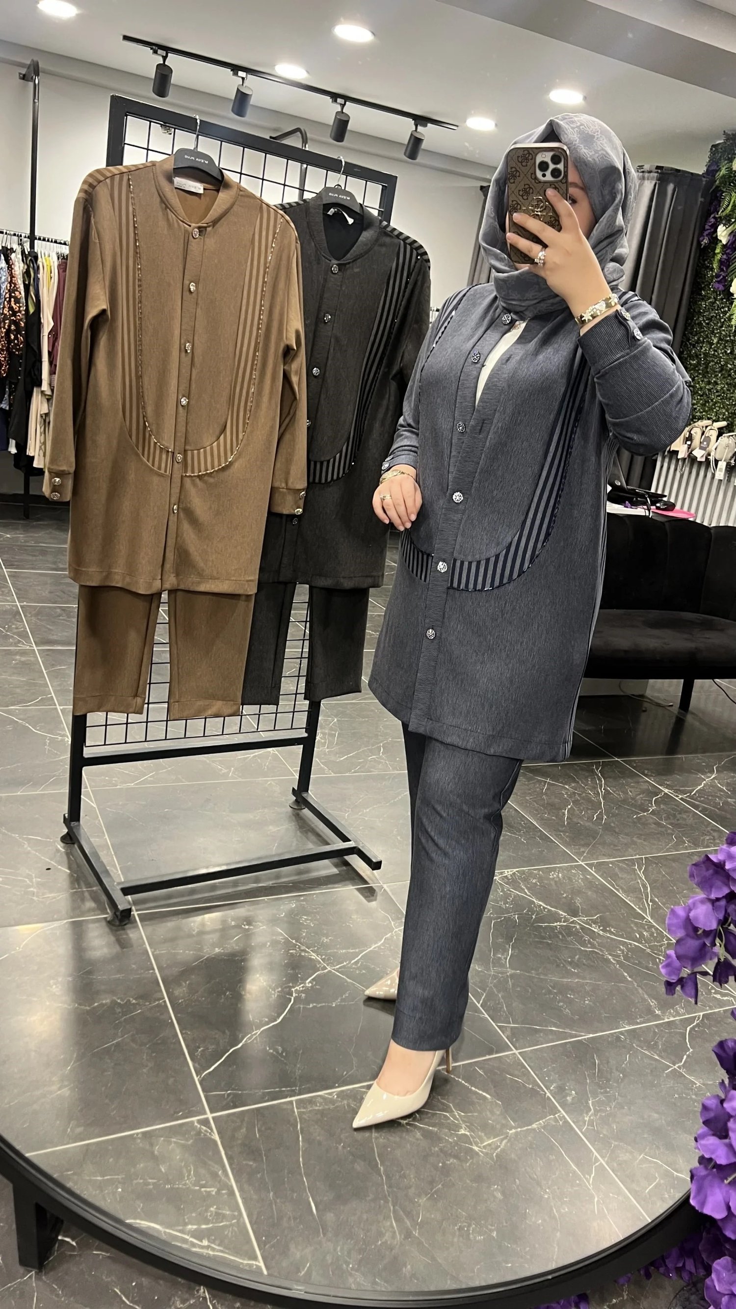 MEVA PLUS BY PUREVA Çizgili İşlemeli Ceketli Takım