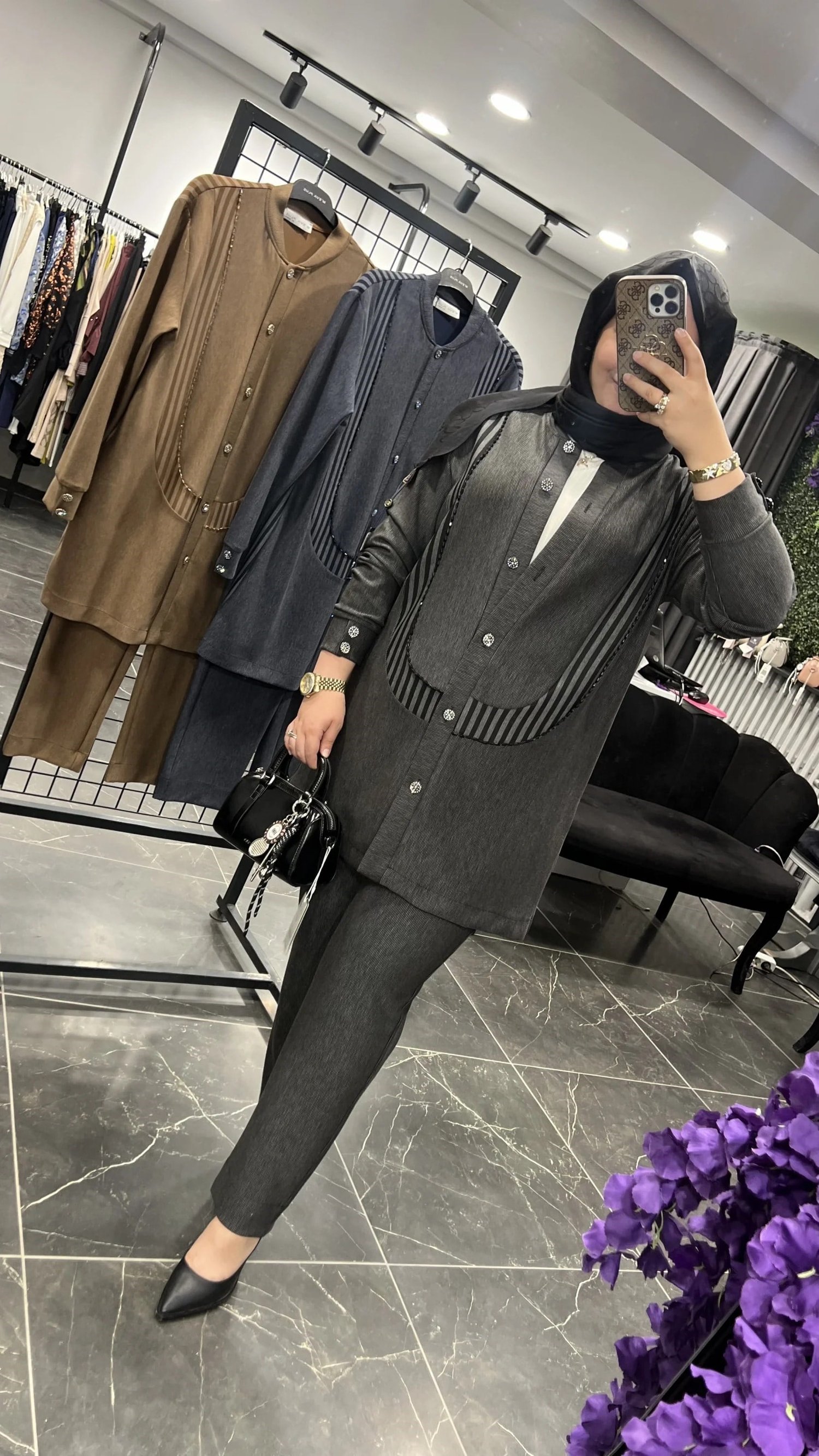 MEVA PLUS BY PUREVA Çizgili İşlemeli Ceketli Takım
