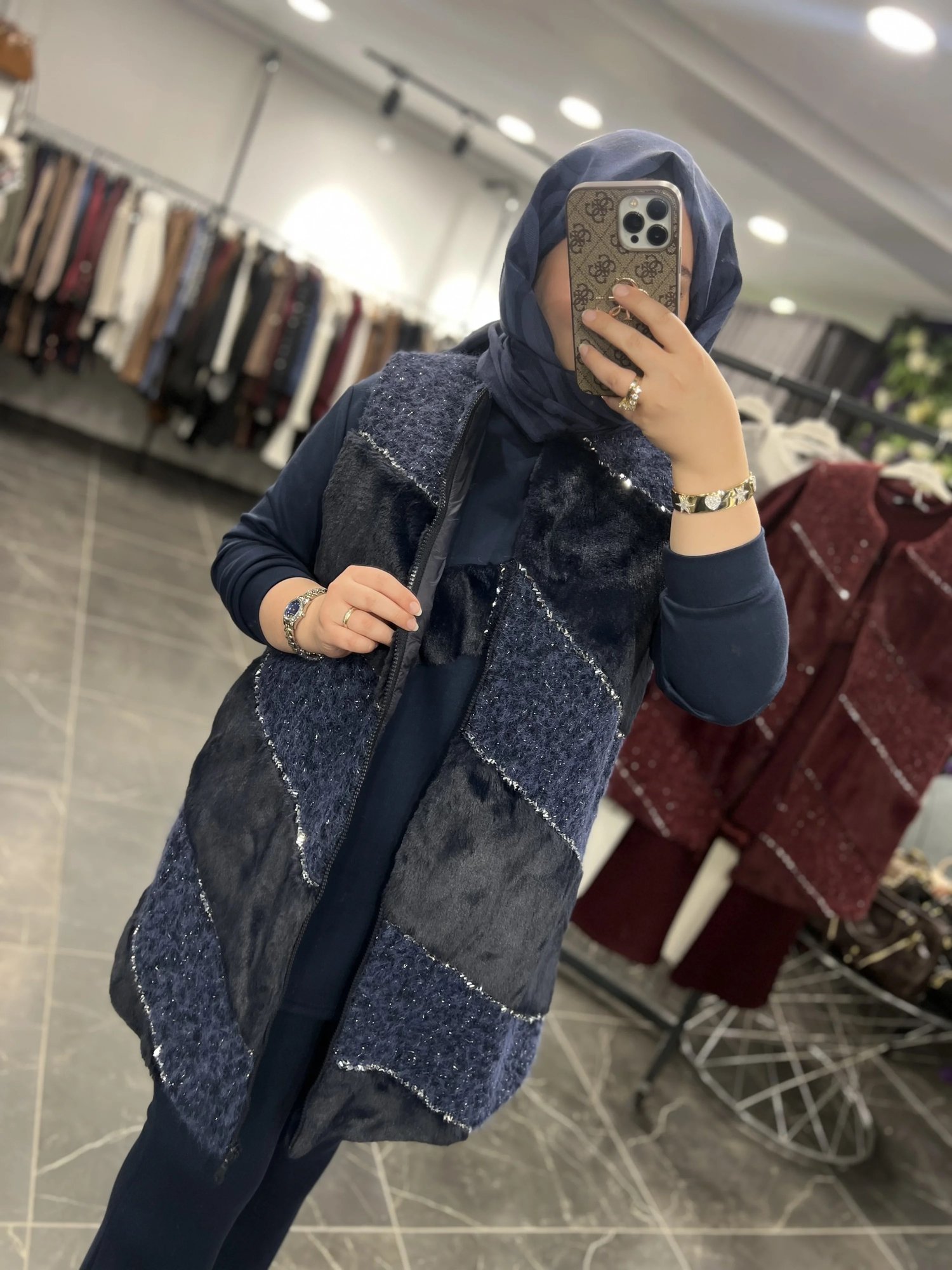 PUREVA Çarpraz Taşlı Yelekli Üçlü Takım