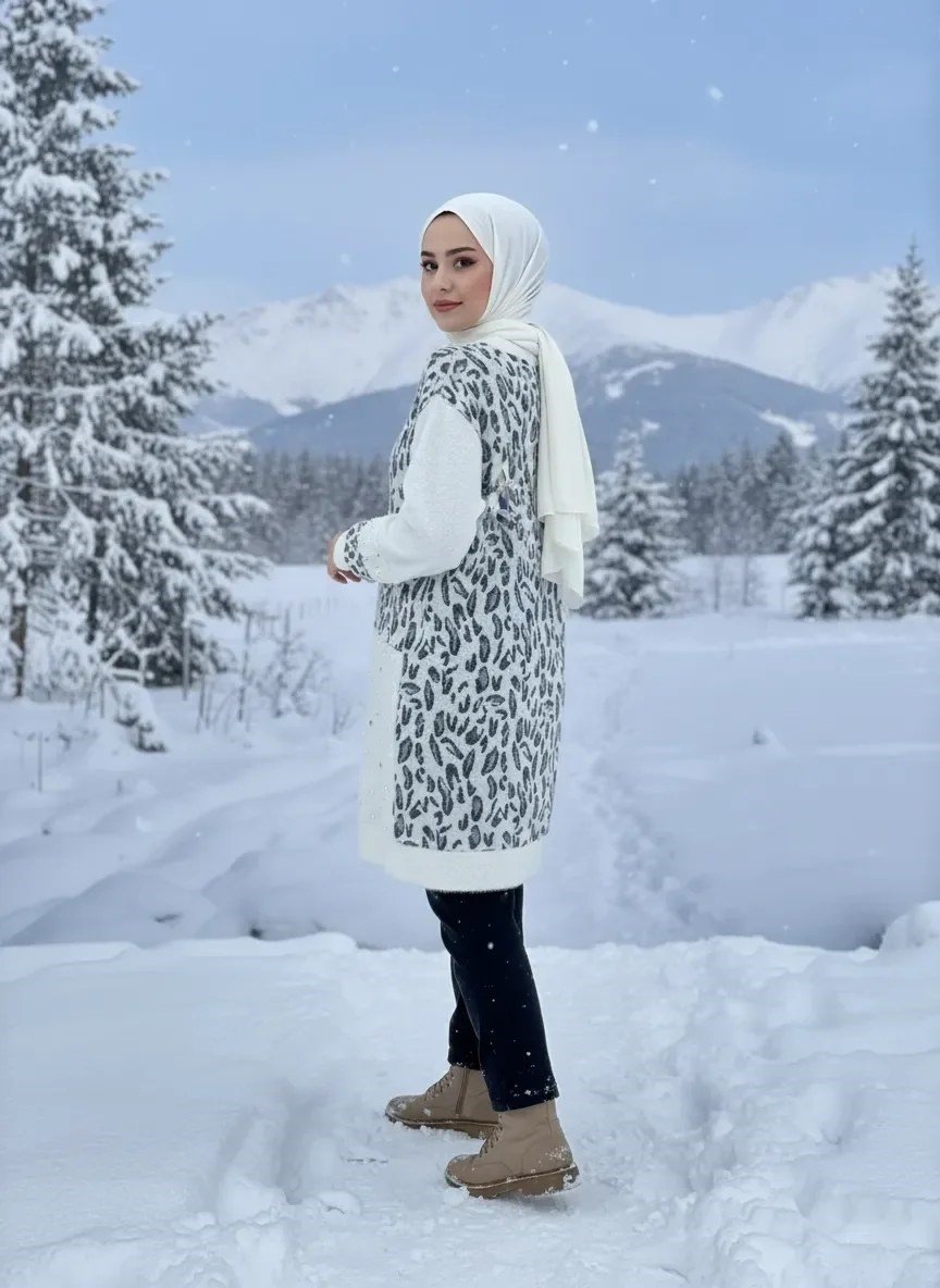 SOLİS İncili Taşlı Leopar Angora Tunik