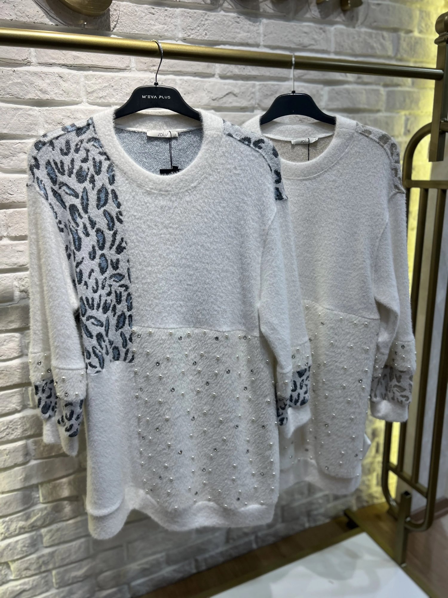 SOLİS İncili Taşlı Leopar Angora Tunik