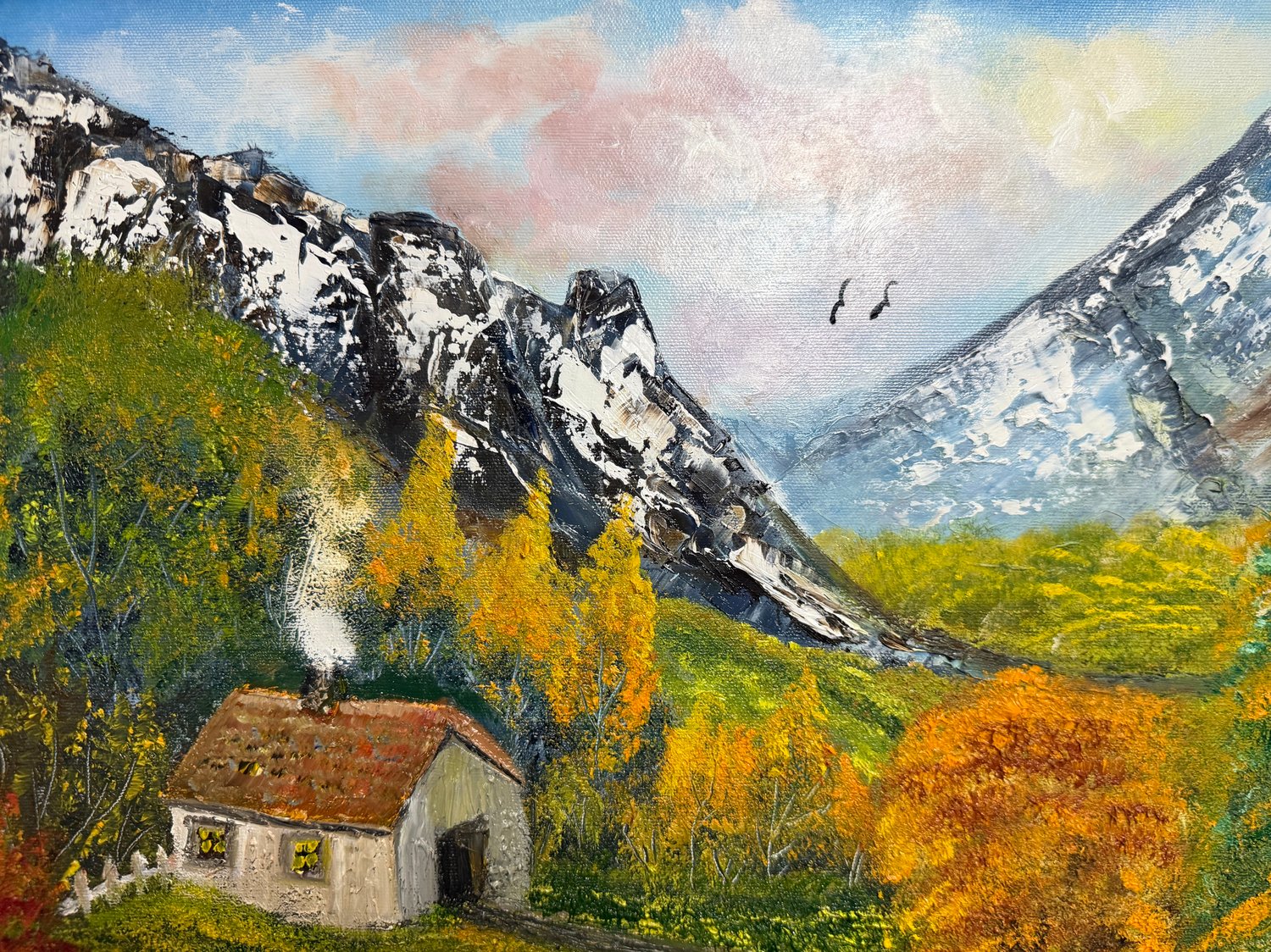 Dağ Evi Manzaralı Tablo | Çerçeve Dahil