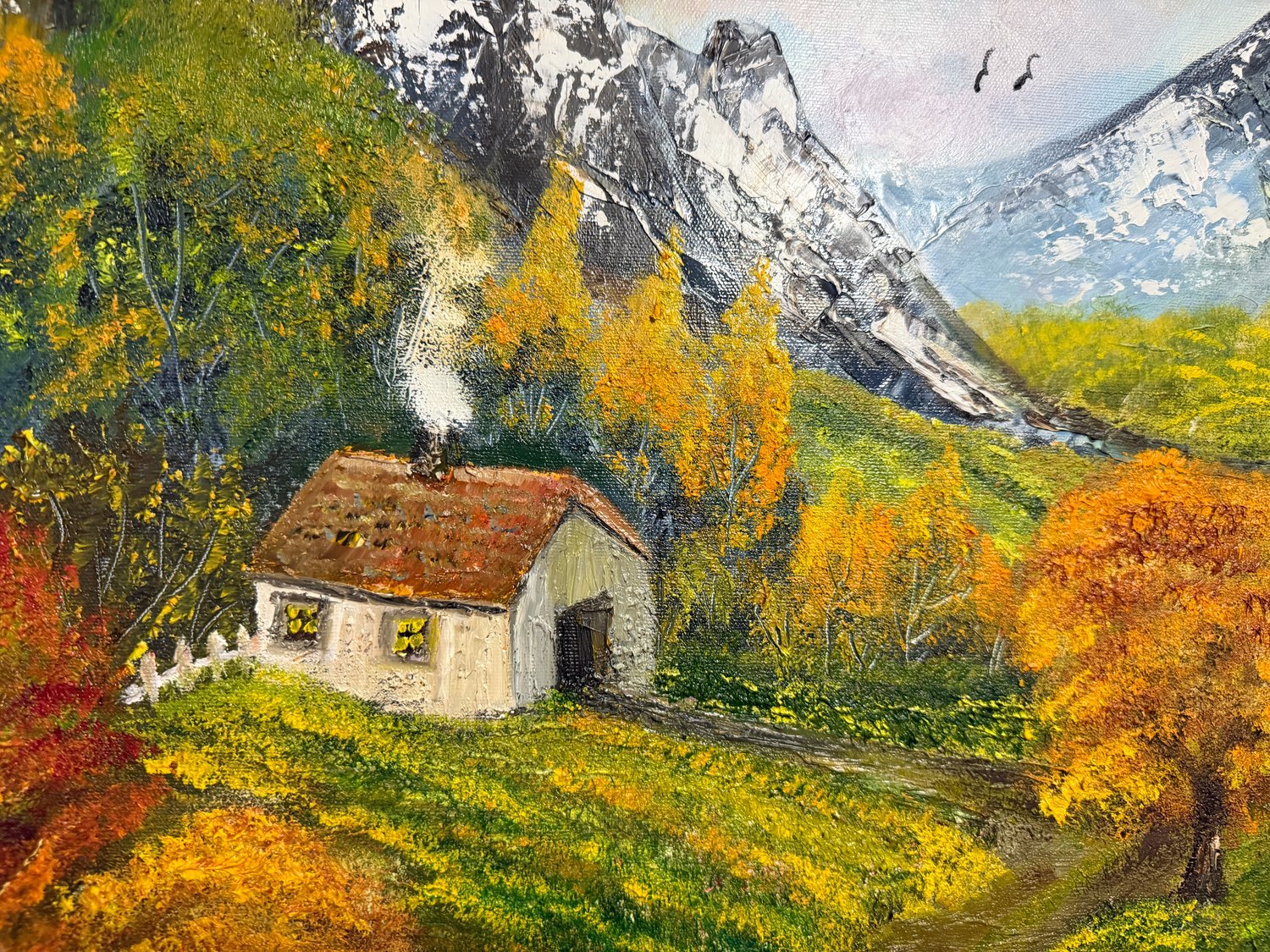 Dağ Evi Manzaralı Tablo | Çerçeve Dahil