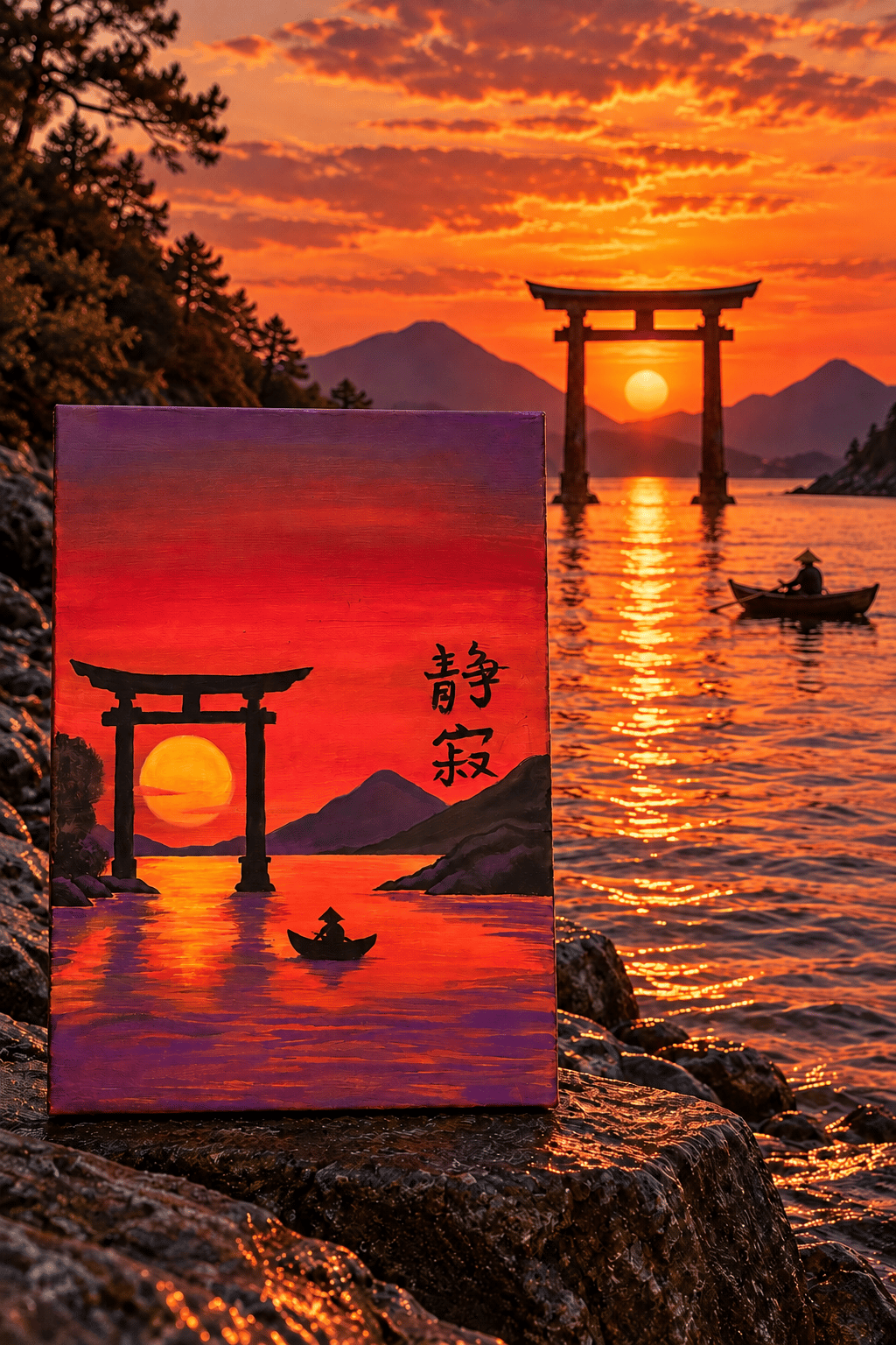 Kızıl Gün Batımında Japonya – Torii Kapısı Akrilik Tablo