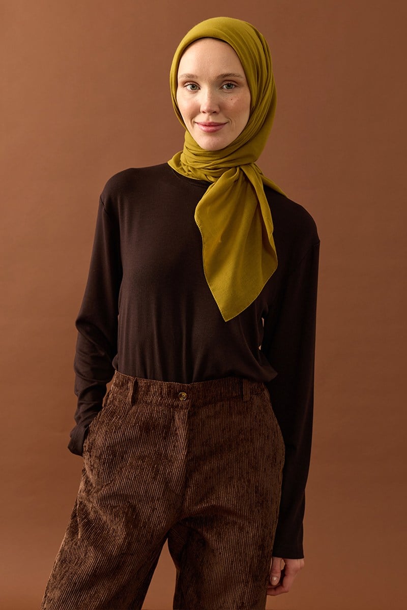 Yağ Yeşili Pamuk Eşarp