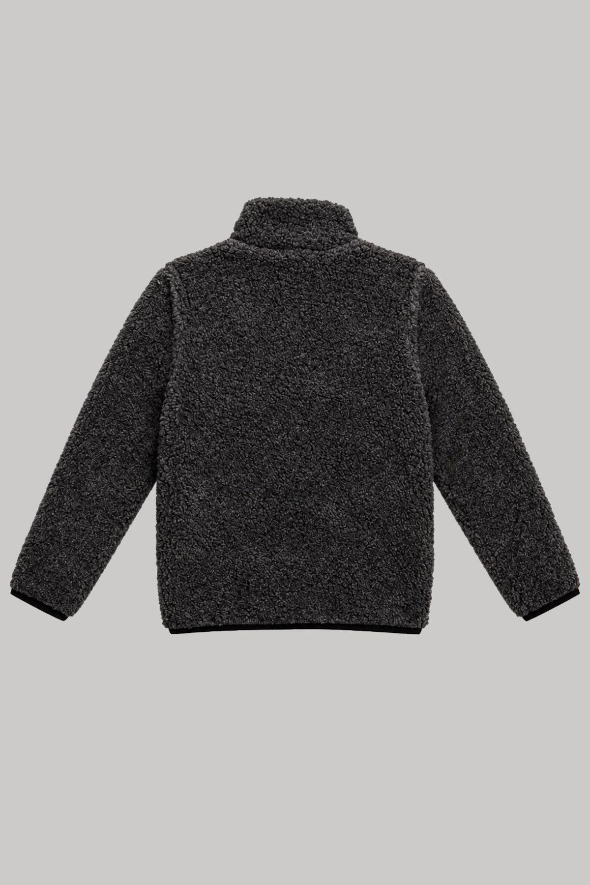 Çocuk Antrasit Düz Peluş Ceket – Dik Yaka, Fermuarlı, Cepsiz, Oversize