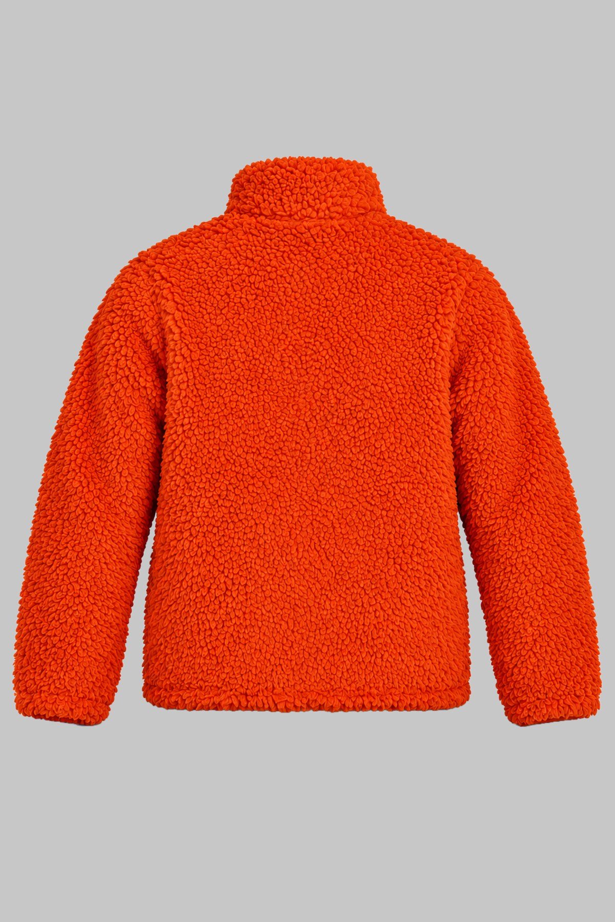Çocuk Turuncu Düz Renk Peluş Ceket – Dik Yaka, Fermuarlı, Cepli, Oversize