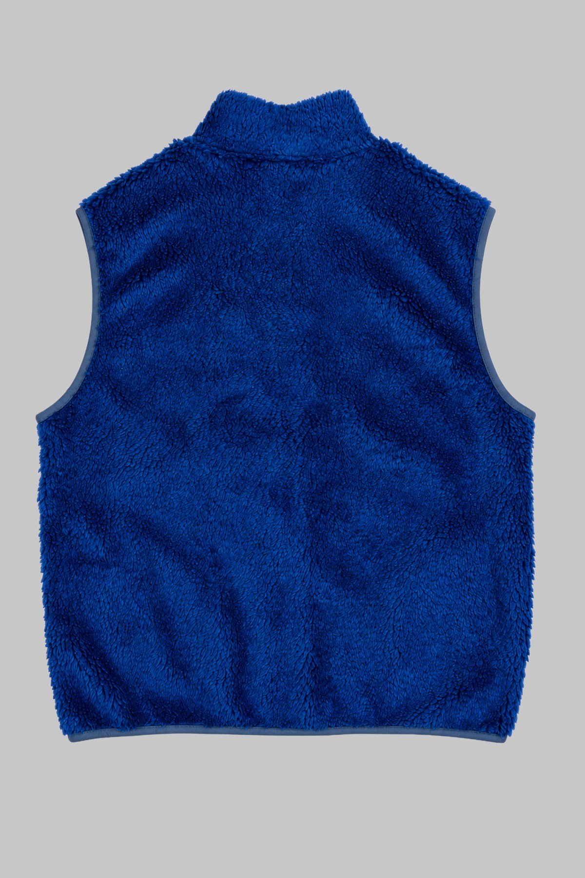 Unisex Saks Mavisi Düz Peluş Yelek – Dik Yaka, Fermuarlı, Kolsuz, Oversize
